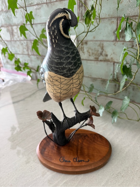 Chris Olson Other - Vintage Chris Olson Hand Carved Wood California Quail Sculpture Signed Wildlife